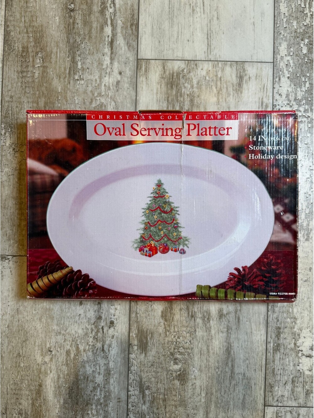 Christmas Collectable 14" Stoneware Oval Serving Platter Tree